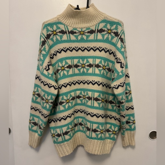 American Eagle Blue Cream Oversized Fairisle Mock Neck Sweater - size S - Picture 7 of 15